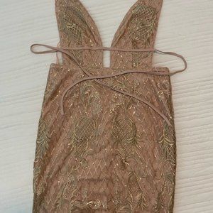 Backless Sideless Nude Embroidered Bodycon Mini Dress